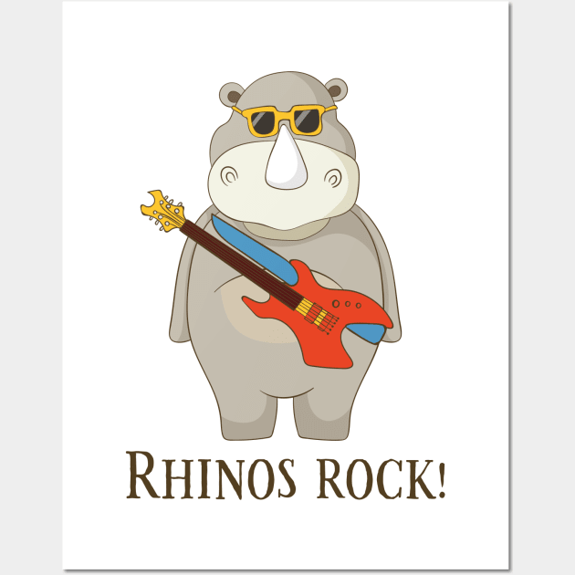 Rhinos Rock, Cute Funny Rhino Fan Lover Wall Art by Dreamy Panda Designs